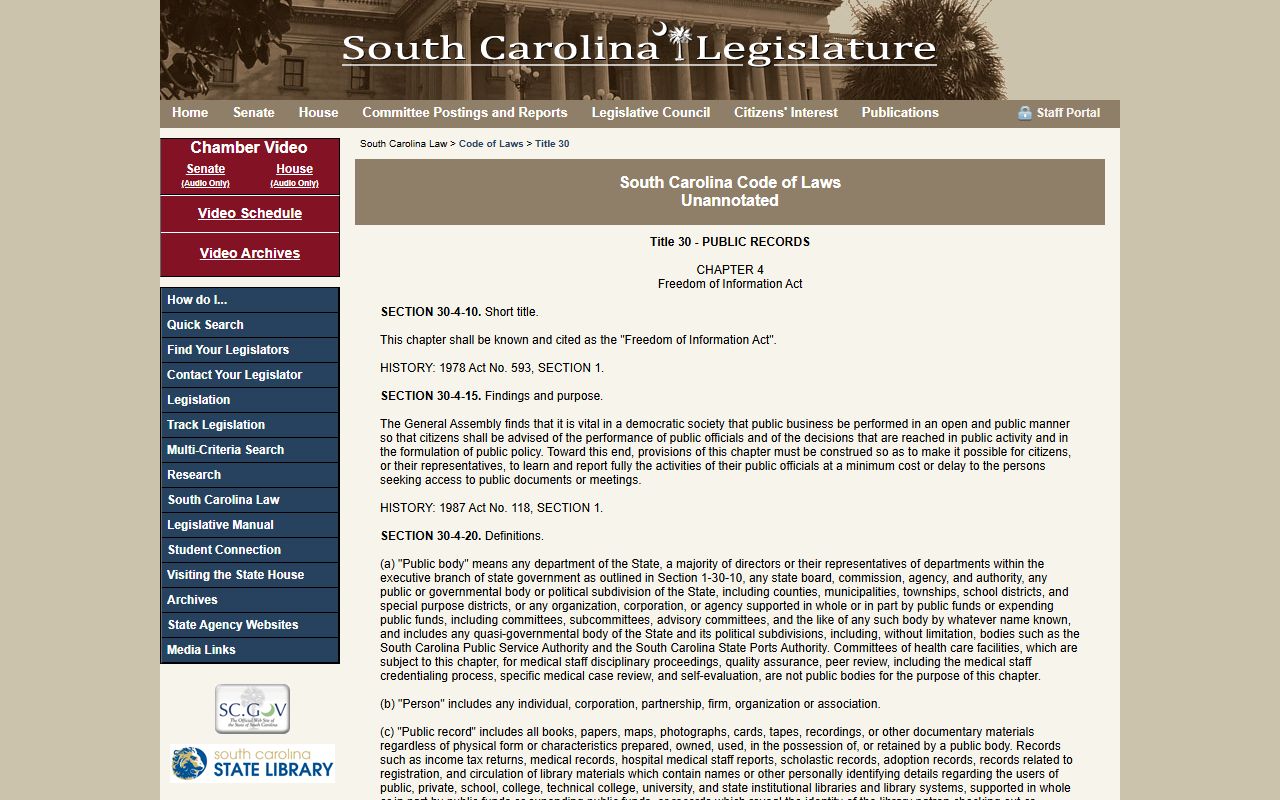 South Carolina FOIA statute for Lancaster County jail mugshots
